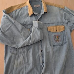 🇮🇹 Denim Shirt with Tan Suede, Made in Italy